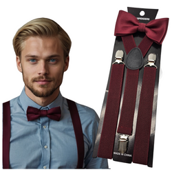ZESTAW Szelki Męskie Młodzieżowe 2,5 cm i Mucha bordo