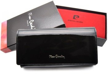 Skórzany portfel damski Pierre Cardin lakier 05 LINE 100 BLACK