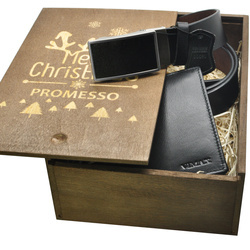 ZESTAW MĘSKI: PASEK BOND I PORFEL ZE SKÓRY prezent