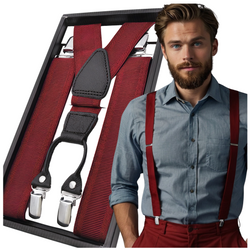 Mocne Szelki męskie 3,5 cm wykonane z gumy galanteryjnej oraz 100% skóry NS16