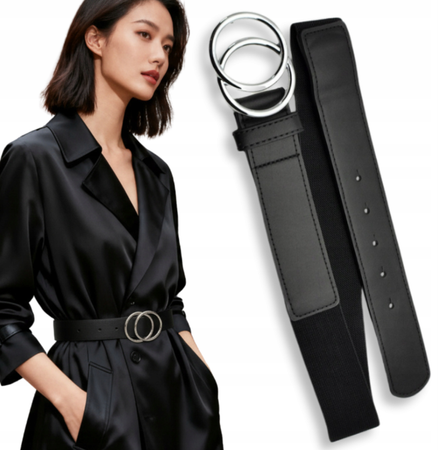 GUMOWY PASEK DO SUKIENKI SWETRA DAMSKI SKÓRA EKO KLAMRA SREBRO