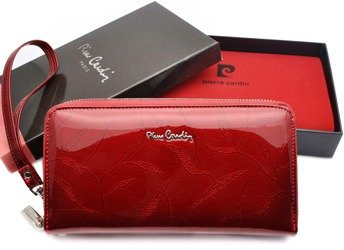 Skórzany portfel damski Pierre Cardin lakier z motywem liści 02 LEAF 119 RED