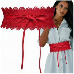 WIĄZANY KORONKOWY PASEK DU SUKIENKI, BLUZKI, TUNIKI W STYLU BOHO czerwony