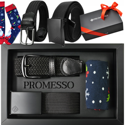 Zestaw Męski 2x Pasek Parciany i Pleciony +skarpety Mikołaj PREZENT ŚWIĘTA