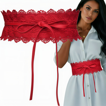 WIĄZANY KORONKOWY PASEK DU SUKIENKI, BLUZKI, TUNIKI W STYLU BOHO czerwony