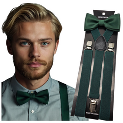 ZESTAW Szelki Męskie Młodzieżowe 2,5 cm i Mucha butelkowa zieleń