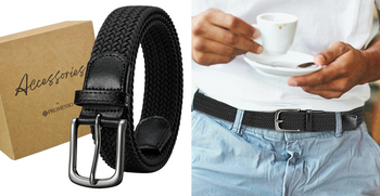 PASEK PLECIONY ROZCIĄGLIWY ELASTYCZNY + PUDEŁKO  czarny