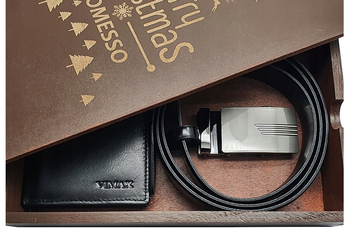 Zestaw ze skóry w pudełku PL pasek automat +portfel  SKARPETY ŚWIĄTECZNE GRATIS