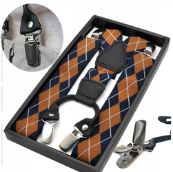 Mocne Szelki męskie 3,5 cm wykonane z gumy galanteryjnej oraz 100% skóry NS38