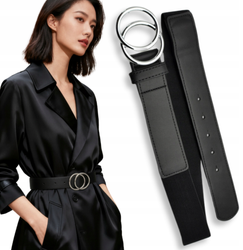 GUMOWY PASEK DO SUKIENKI SWETRA DAMSKI SKÓRA EKO KLAMRA SREBRO