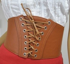 SZEROKI PASEK PAS GORSET DO SUKIENEK WIĄZANY karmelowy