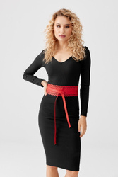 PASEK AŻUROWY BOHO WIĄZANY SKÓRA EKO DO SUKIENKI czerwony 