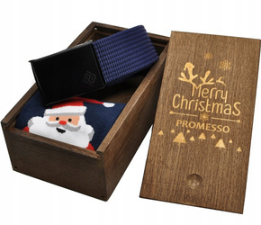 Pasek parciany i skarpety w drewnianym pudełku ZESTAW NA PREZENT ŚWIĘTA