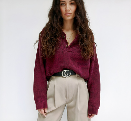 Czarny stylowy Pasek Damski Skóra naturalna SREBRNA KLAMRA + pudełko ECO