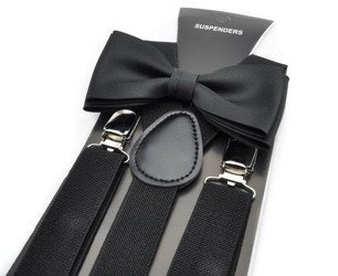 ZESTAW SZELKI MĘSKIE 2,5 cm + MUCHA - czarny