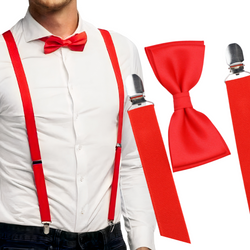 SZELKI MĘSKIE 2,5 cm + MUCHA - czerwony ZESTAW