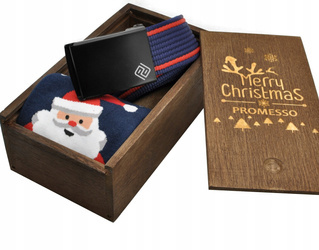Pasek parciany i skarpety w drewnianym pudełku  ZESTAW  NA PREZENT ŚWIĘTA