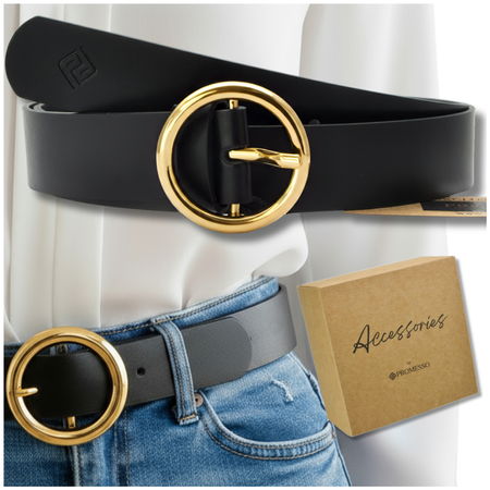 Stylowy Pasek Damski Skóra naturalna  CZARNY + pudełko ECO