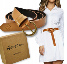 SKÓRZANY PASEK KLAMRA SKÓRA NATURALNA KARMEL