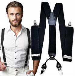 Mocne Szelki męskie 3,5 cm wykonane z gumy galanteryjnej oraz 100% skóry NS17