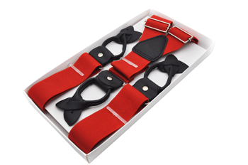 Trwałe Szelki Męskie NA GUZIKI  wykonane z gumy galanteryjnej oraz 100% skóry - czerwone gw7