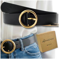 Stylowy Pasek Damski Skóra naturalna  CZARNY + pudełko ECO