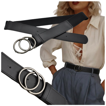 GUMOWY PASEK DO SUKIENKI SWETRA DAMSKI SKÓRA EKO KLAMRA CIEMNE SREBRO