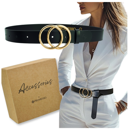 Stylowy Pasek Damski Skóra naturalna ZŁOTA KLAMRA + pudełko ECO