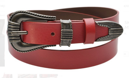 CZERWONY PASEK DAMSKI SKÓRA NATURALNA OZDOBNA KLAMRA
