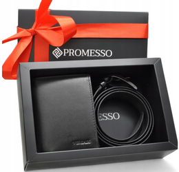 PROMESSO PREMIUM elegancki zestaw pasek+portfel Skóra natur PREZENT ŚWIĘTA!