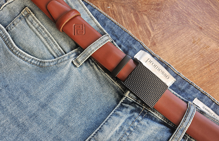 Polski pasek męski z automatycznie zapinana klamrą brąz BR64