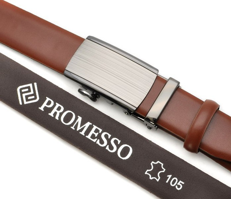 Polski pasek męski z automatycznie zapinana klamrą. BRĄZOWY BR74