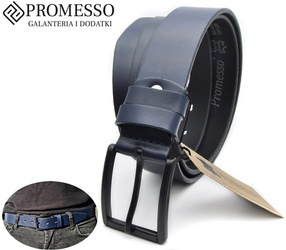 PROMESSO Pasek na co dzień Do jeansów skóra naturalna GRANAT 100%PL PREZENT