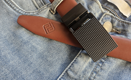 Polski pasek męski z automatycznie zapinana klamrą brąz BR64