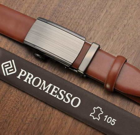 Polski pasek męski z automatycznie zapinana klamrą. BRĄZOWY BR74