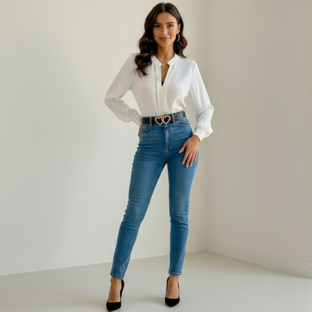 POLSKI PASEK DAMSKI SKÓRA ZŁOTA KLAMRA DWA SERCA