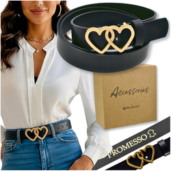 POLSKI PASEK DAMSKI SKÓRA ZŁOTA KLAMRA DWA SERCA