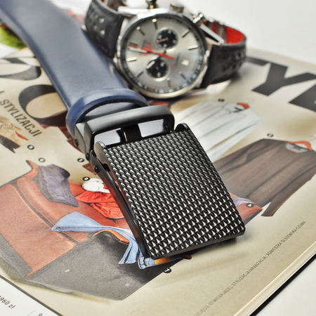 Polski pasek męski z automatycznie zapinana klamrą granatowy PG64