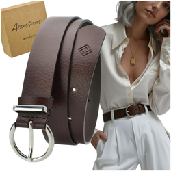 BRĄZOWY PASEK DAMSKI SKÓRZANY KLASYCZNA KLAMRA