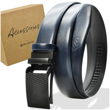 Polski pasek męski z automatycznie zapinana klamrą granatowy PG64