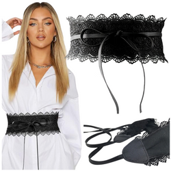 WIĄZANY KORONKOWY PASEK DU SUKIENKI, BLUZKI, TUNIKI W STYLU BOHO czarny