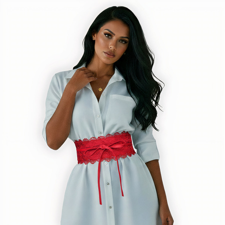 WIĄZANY KORONKOWY PASEK DU SUKIENKI, BLUZKI, TUNIKI W STYLU BOHO czerwony