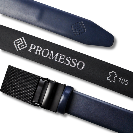 Polski pasek męski z automatycznie zapinana klamrą granatowy PG64