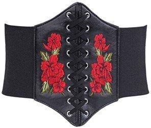 SZEROKI SZNUROWANY PASEK PAS GORSET Z HAFT W KWIATY